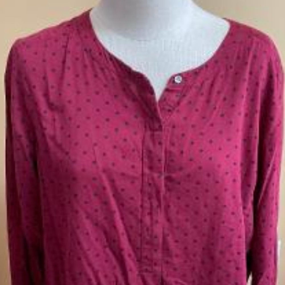 Ann Taylor Loft Red and Black Polka Dot Cotton Blouse Size L